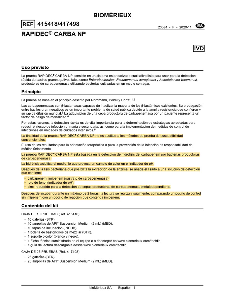 Inserto Carba NP | PDF | Las bacterias | Microbiología