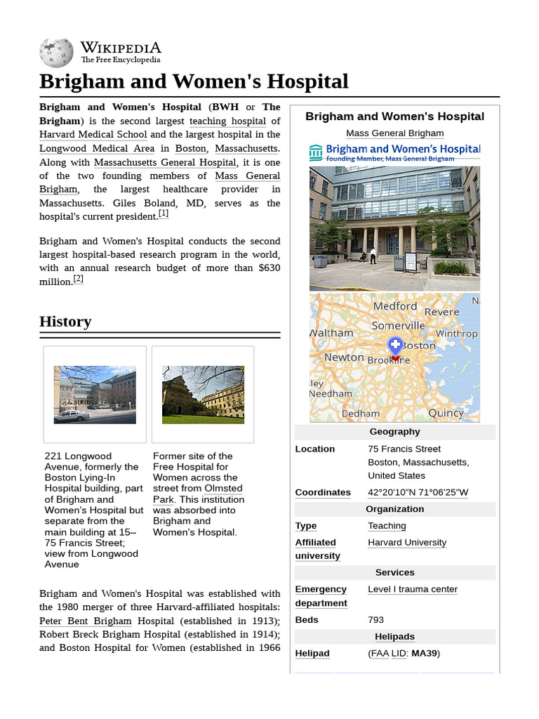 Brigham and Women's Hospital Overview | PDF | Health Sciences | Health Care