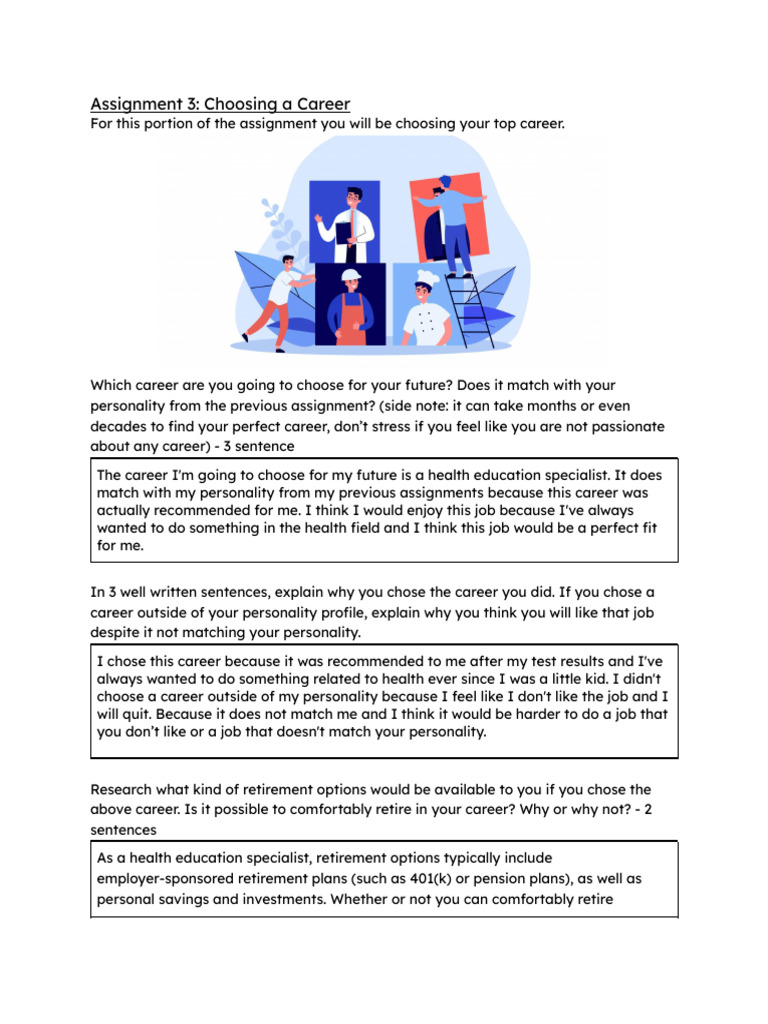 Assignment 3 - Choosing A Career | PDF | Retirement | Pension