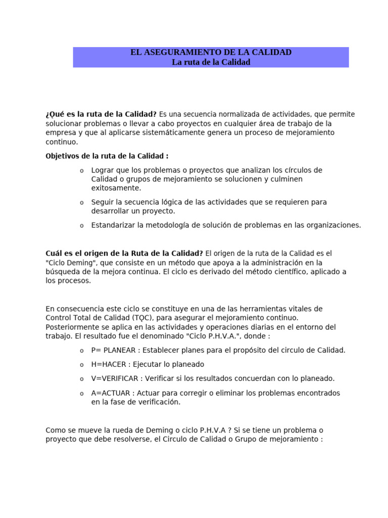 El Aseguramiento de La Calidad | PDF