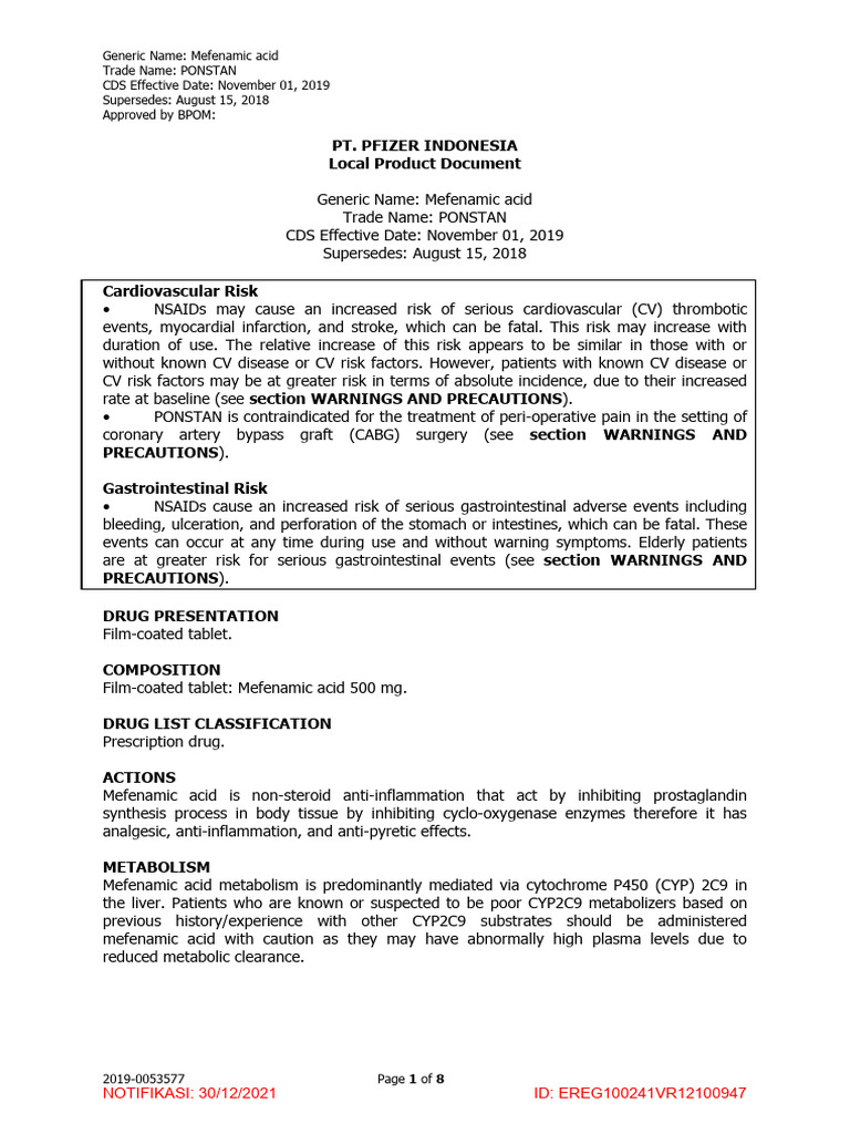 Mefenamic Acid (Ponstan) Safety Overview | PDF | Nonsteroidal Anti ...