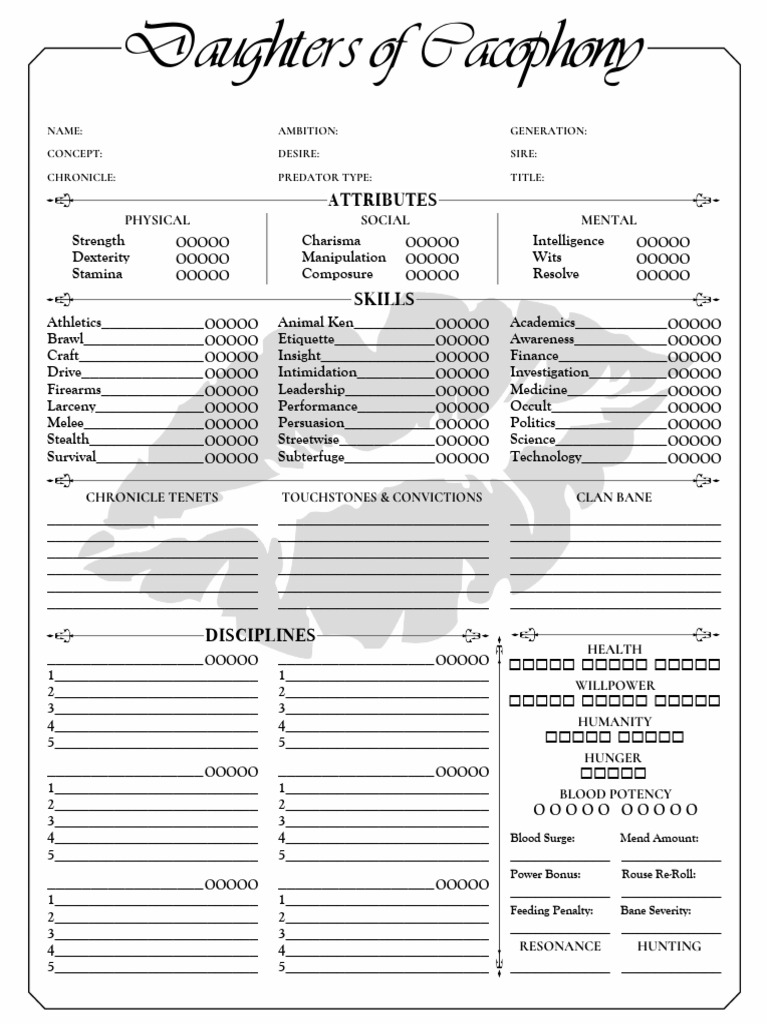 Vampire 5thedition minimalist 2 page daughtersofcacophony interactive