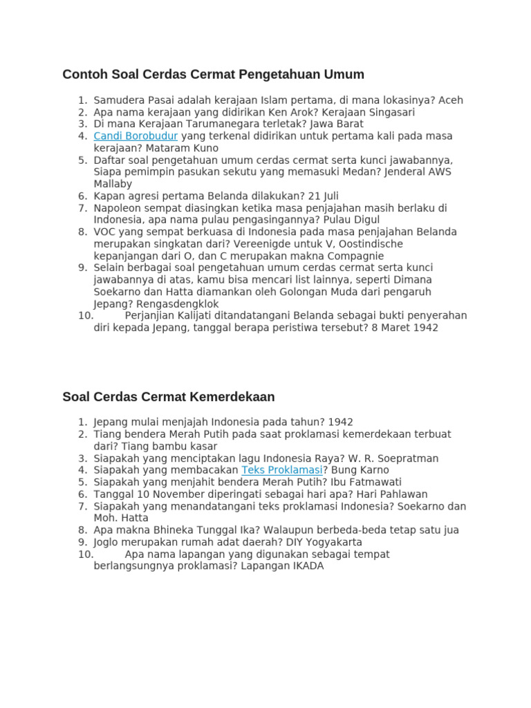 Contoh Soal Cerdas Cermat Pengetahuan Umum PDF
