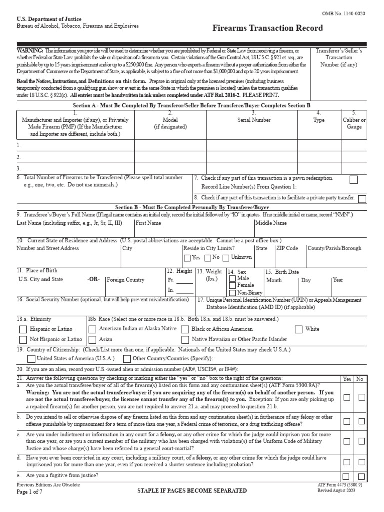 New Atf Form 4473 | PDF | National Instant Criminal Background Check ...