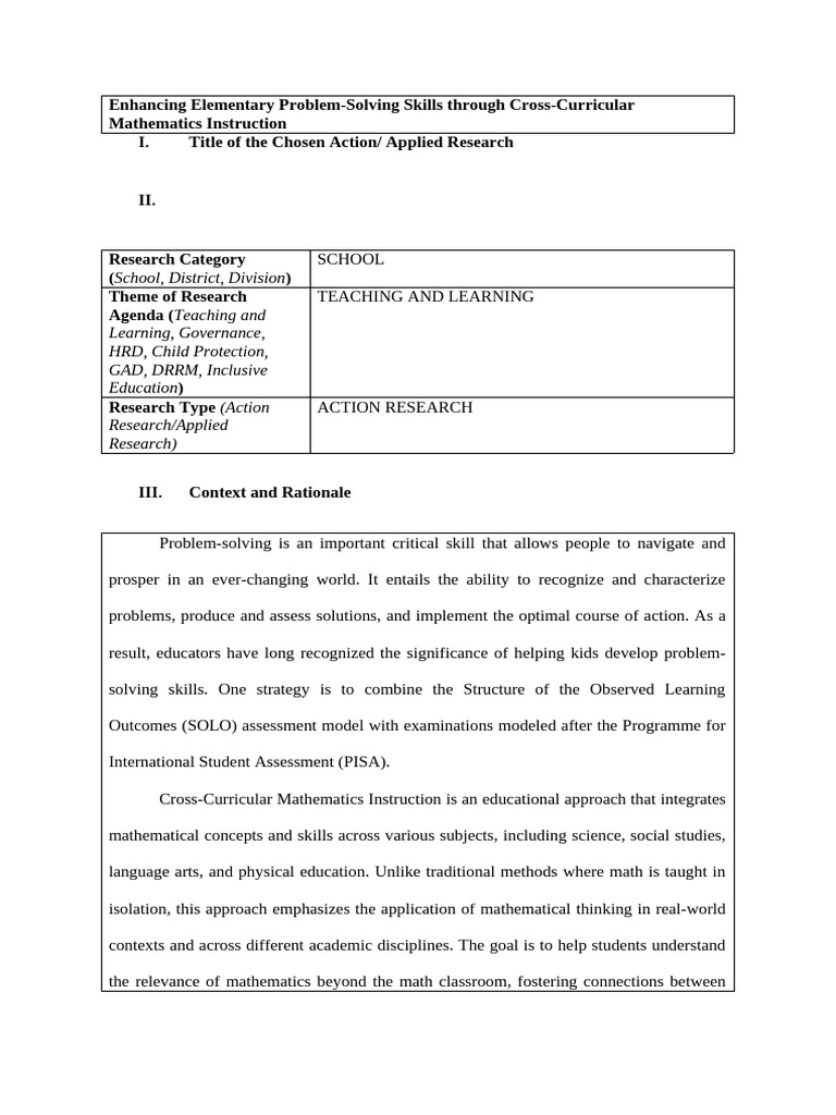 Cross-Curricular Math for Problem-Solving | PDF | Experiment | Validity ...