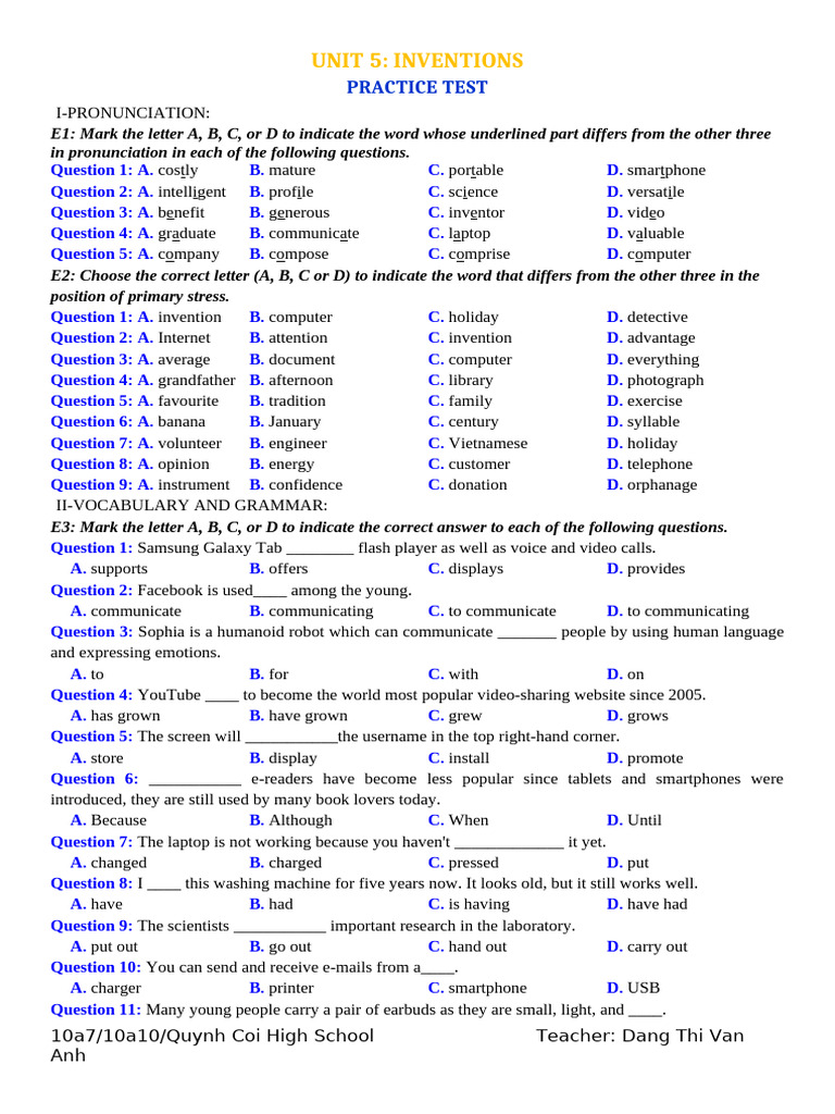 Inventions Practice Test Guide | PDF | Coca Cola | Smartphone