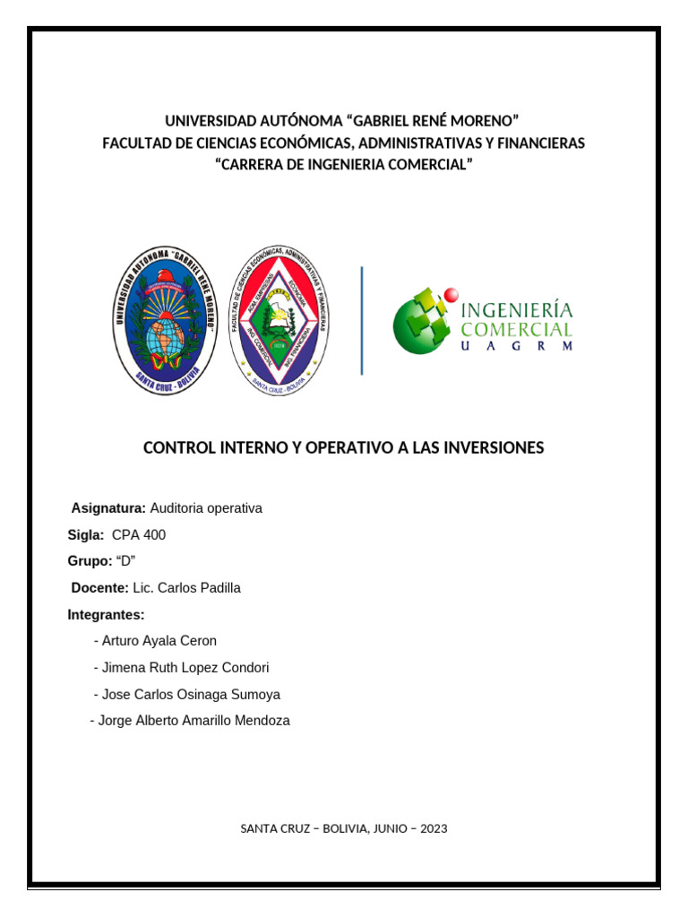 Control Interno y Operativo A Las Inversiones para Imprimir | PDF ...