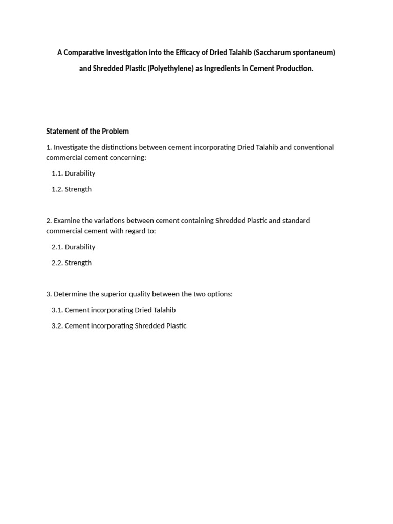 Efficacy of Talahib vs. Plastic in Cement | PDF