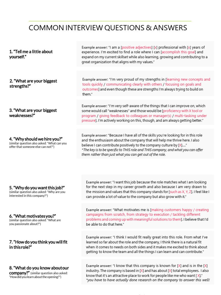 Common Interview Questions & Answers | PDF | Leadership | Cognitive Science