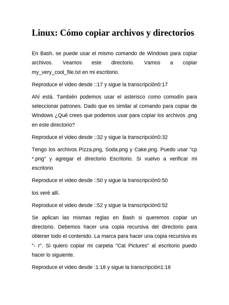 Copiar archivos y directorios en Linux | PDF