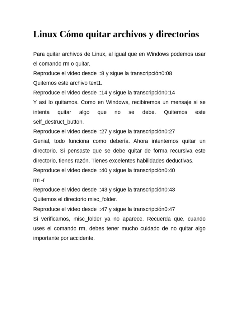 Cómo eliminar archivos y directorios en Linux | PDF