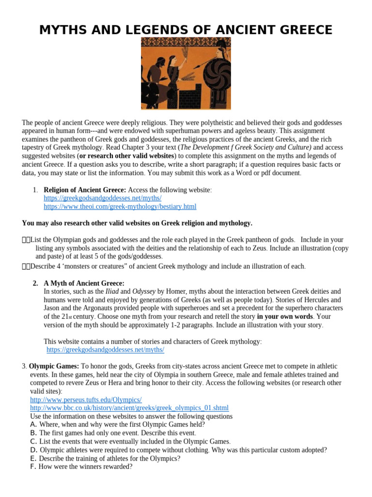 Myths and Legends of Ancient Greece (1) | PDF | Greek Mythology | Deities