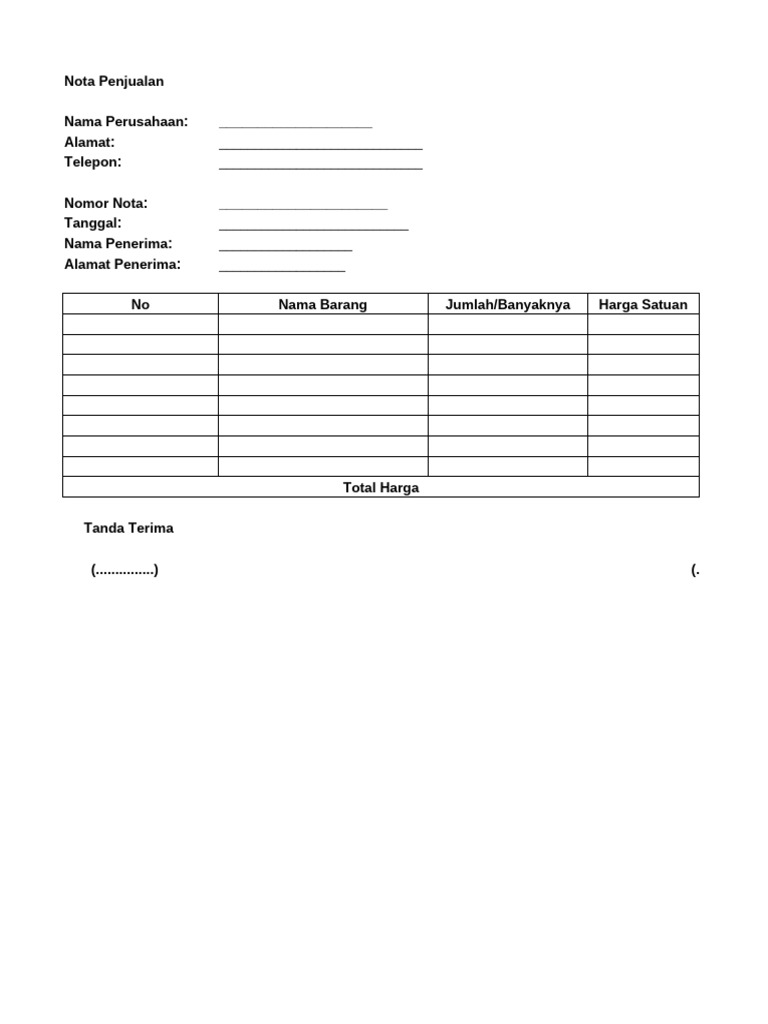 Template Nota Penjualan Sederhana | PDF