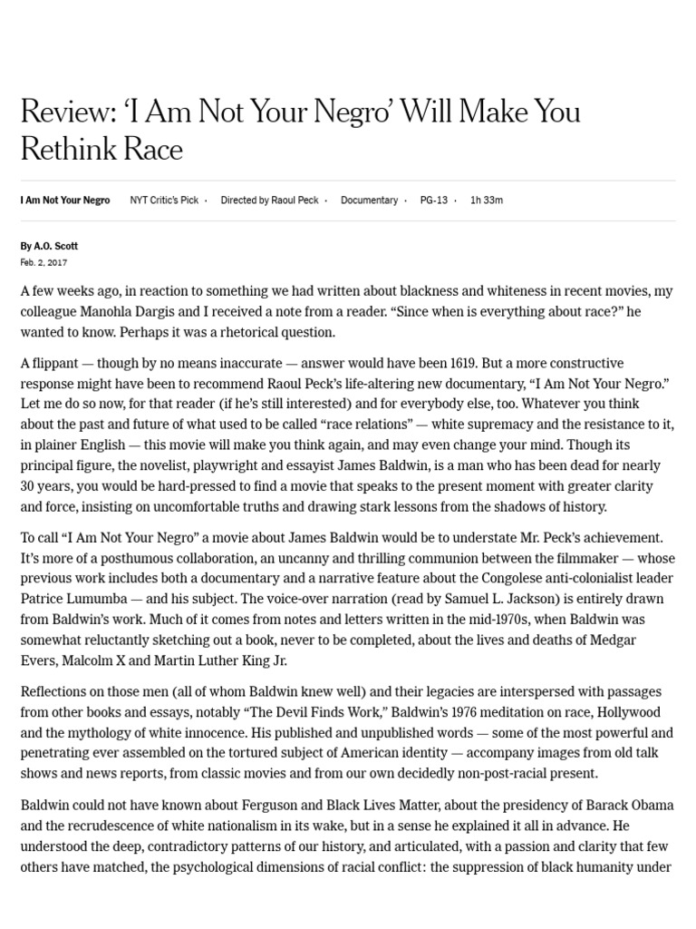 Review ‘I Am Not Your Negro’ Will Make You Rethink Race The New York