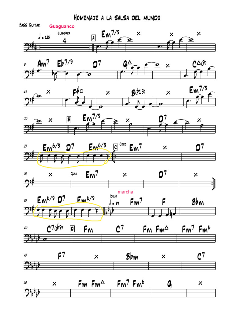 Salsa Bass Guitar Sheet Music | PDF | Cuban Music
