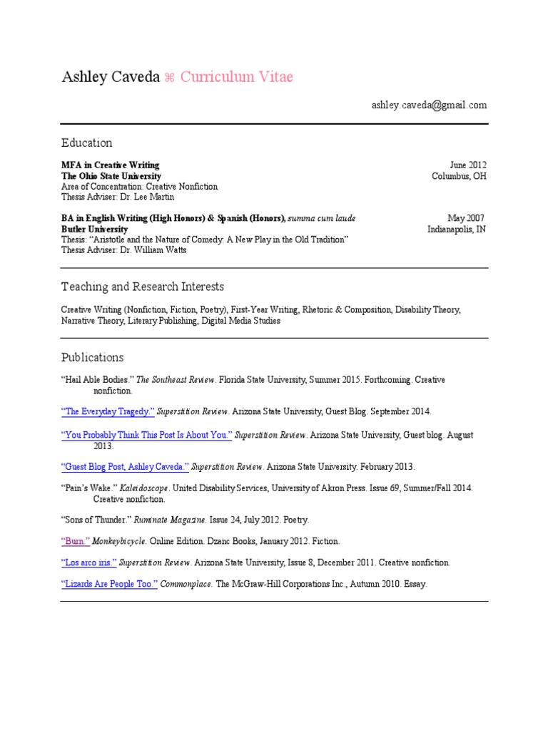 Ashley Caveda: Curriculum Vitae | PDF | Ohio State University ...