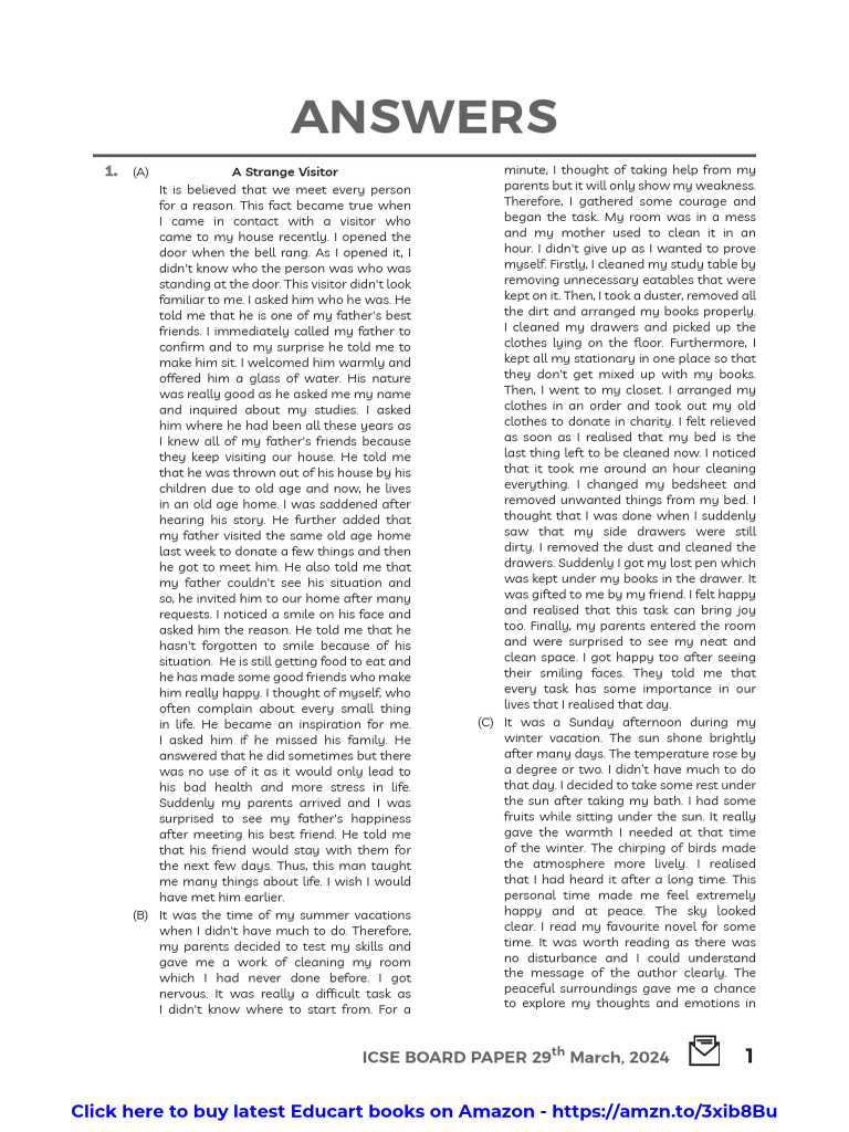 2024 ICSE X English Language Board Paper PDF Junk Food Foods