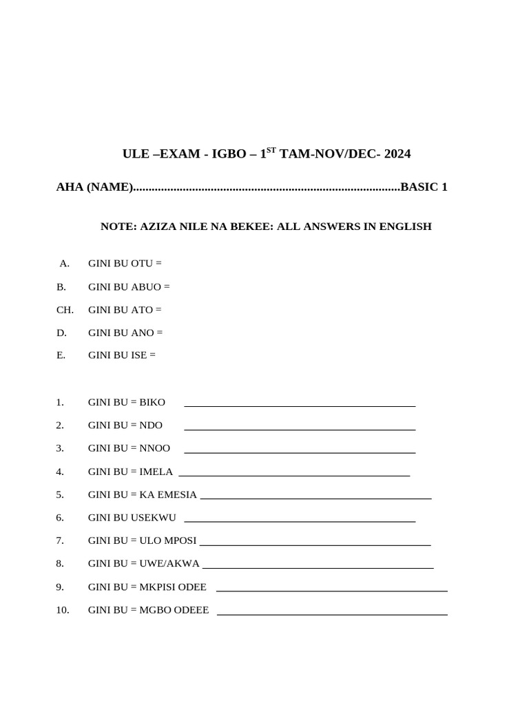 Igbo First Term | PDF