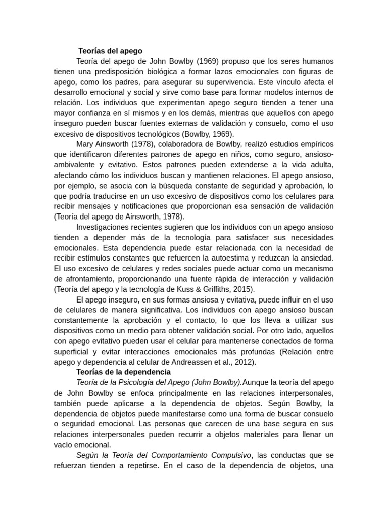 Teorías del apego y dependencia emocional | PDF | Teoría de apego ...