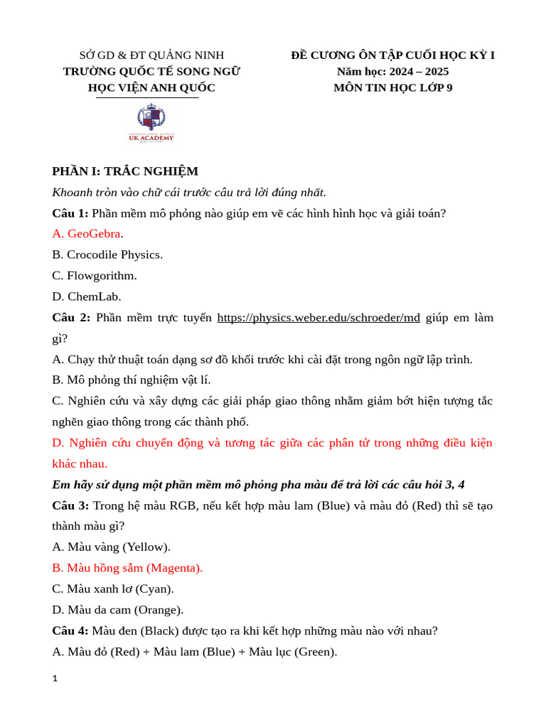 - CUỐI KÌ 1 | PDF