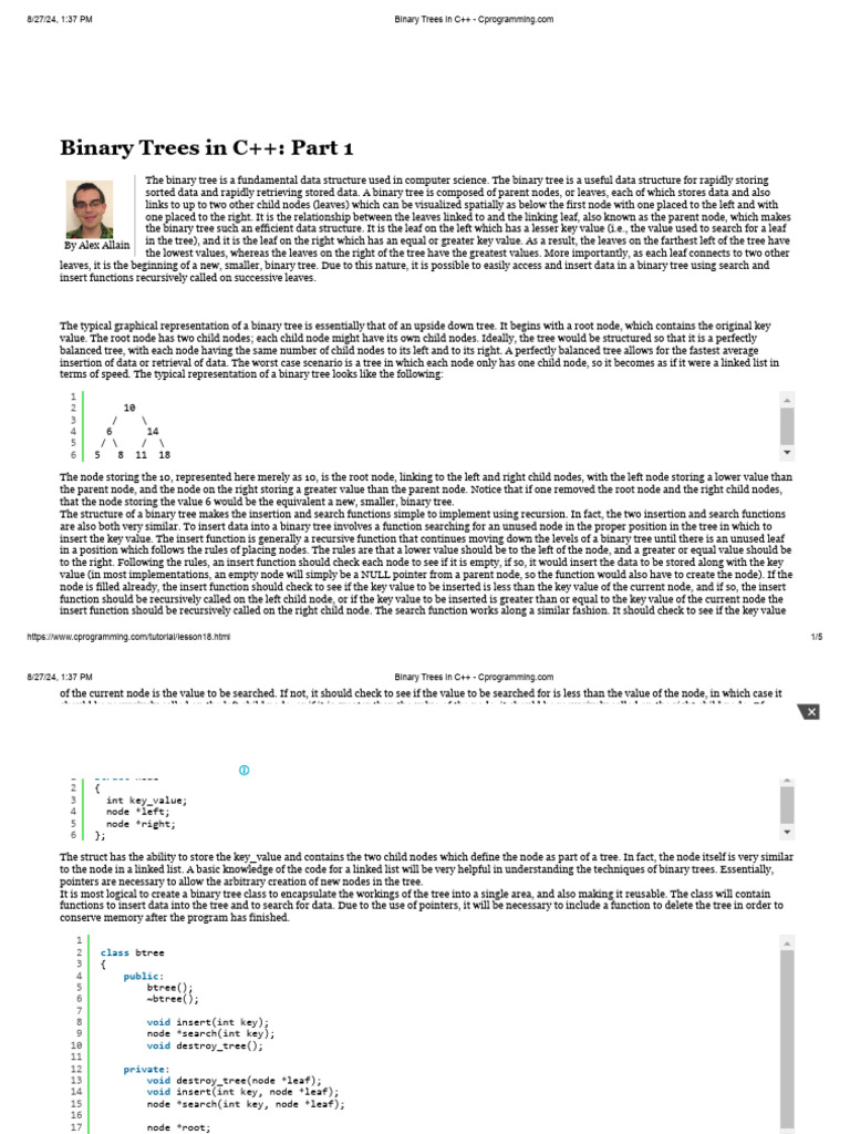 Binary Trees in C++ | PDF | Pointer (Computer Programming) | Computer ...