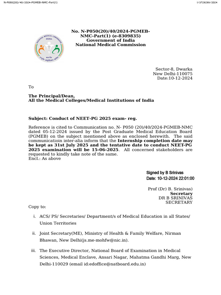 NEET-PG 2025 Exam Conduct Notification | PDF | Qualifications ...