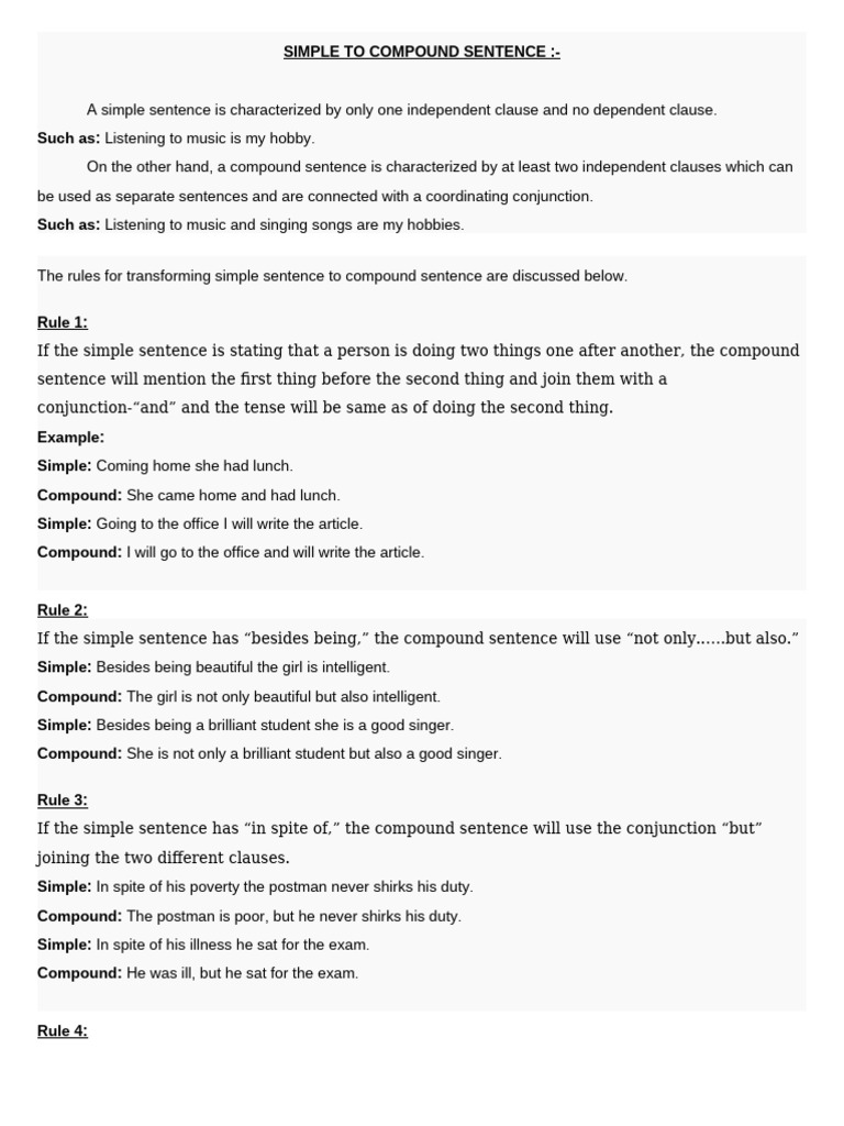 Transforming Simple to Compound Sentences | PDF | Languages | Foreign ...
