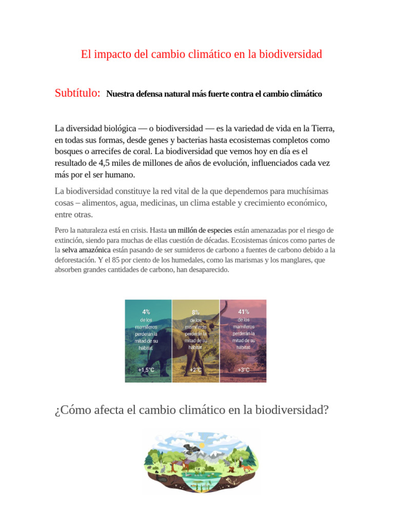 Impacto del Cambio Climático en Biodiversidad | PDF | Biodiversidad ...