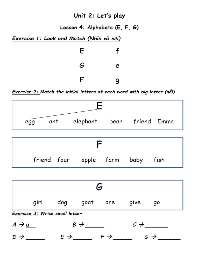 Alphabet Learning Activities E, F, G | PDF