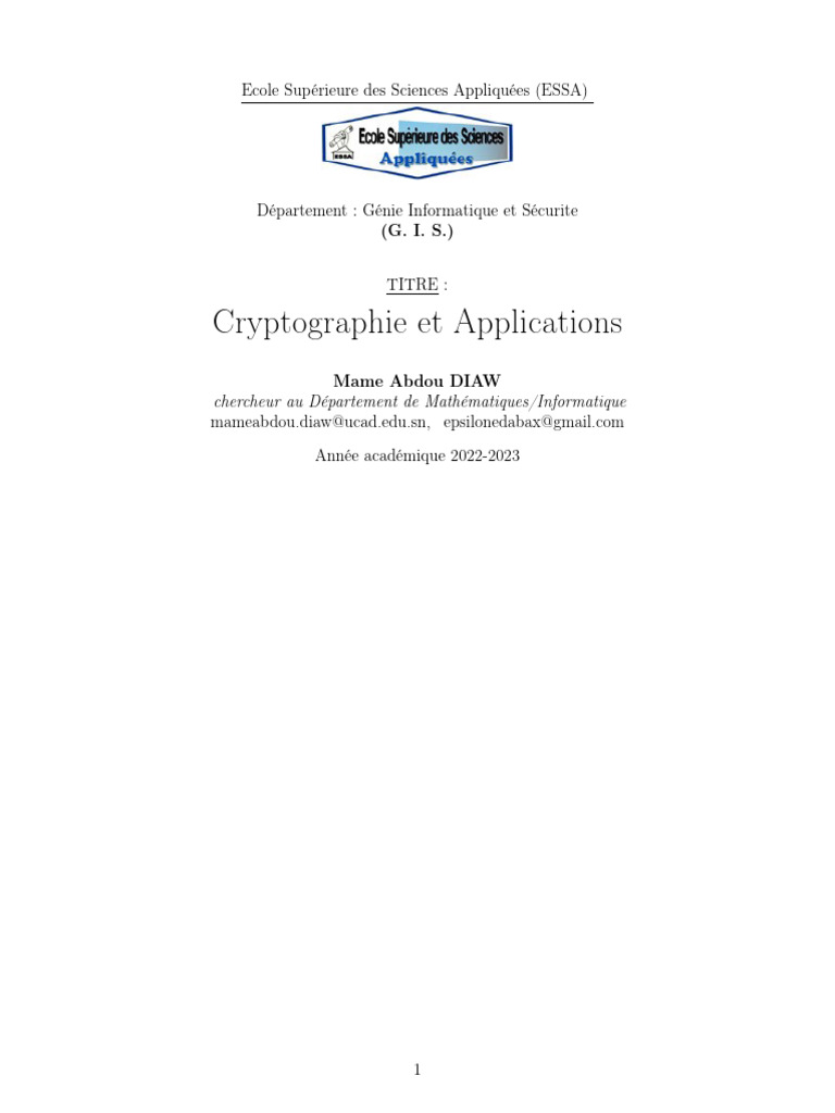 Cours de Cryptographie ESSA 2022-2023 | PDF | Cryptographie | Cryptage