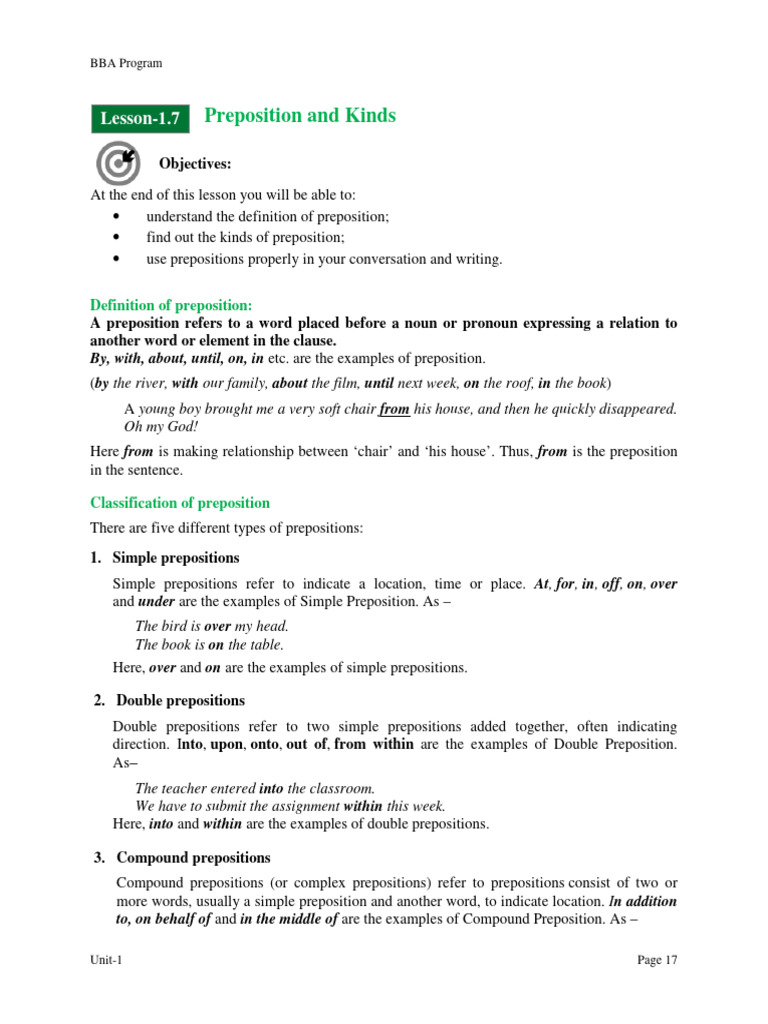 Prepositions | PDF | Preposition And Postposition | Word