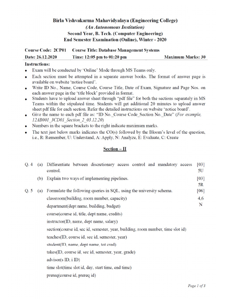 2CP01 Question Paper Winter 2020 Exam Section II | PDF