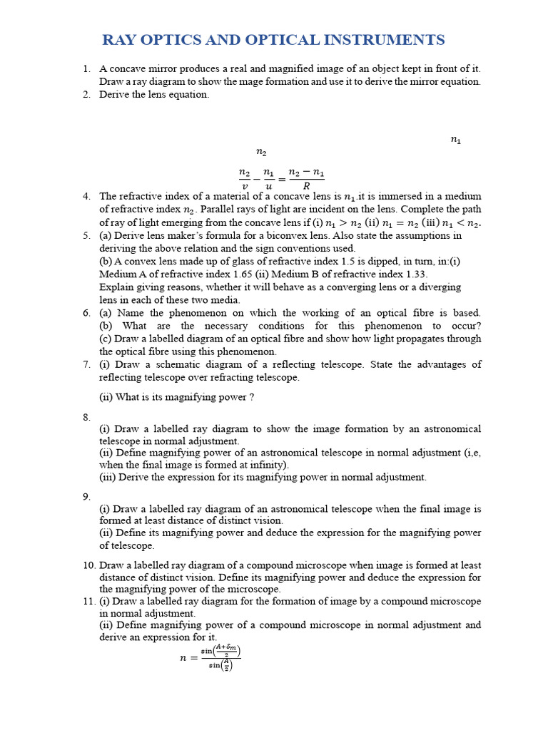 Ray Optics (Theory Questions) | PDF | Refractive Index | Optics