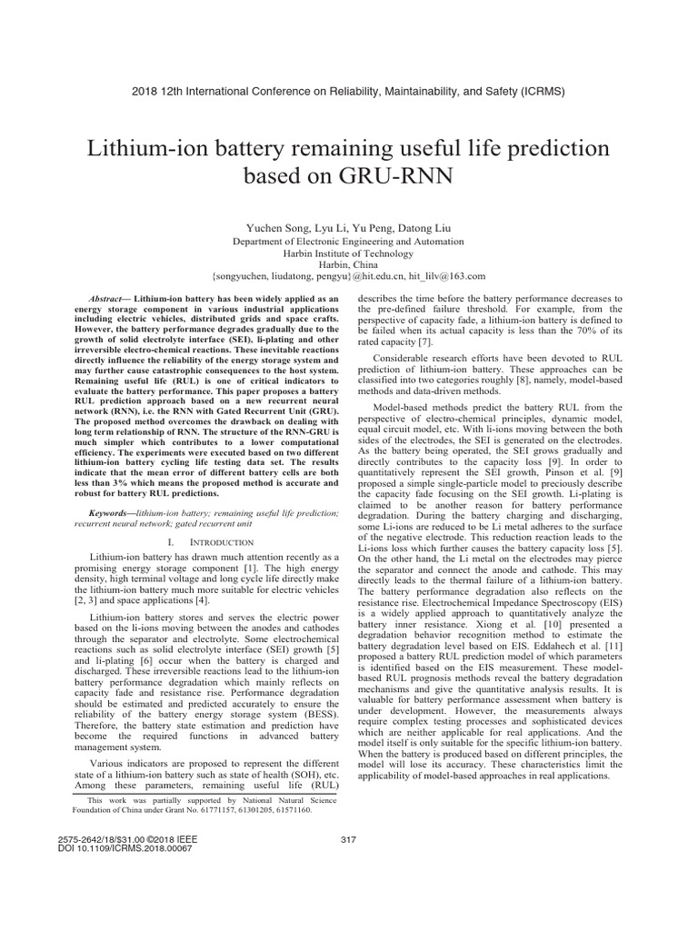 GRU-RNN for Lithium-Ion Battery RUL Prediction | PDF | Lithium Ion ...