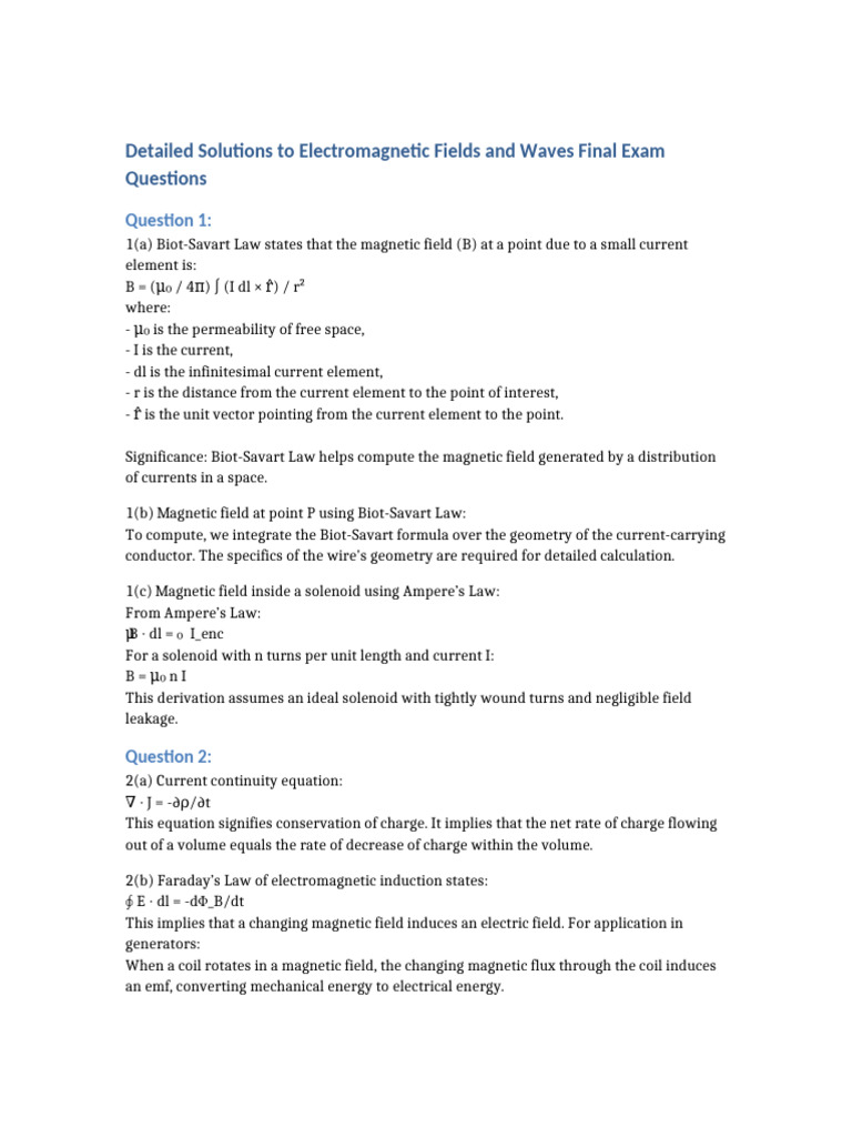 Electromagnetic Fields Exam Solutions | PDF | Magnetic Field ...