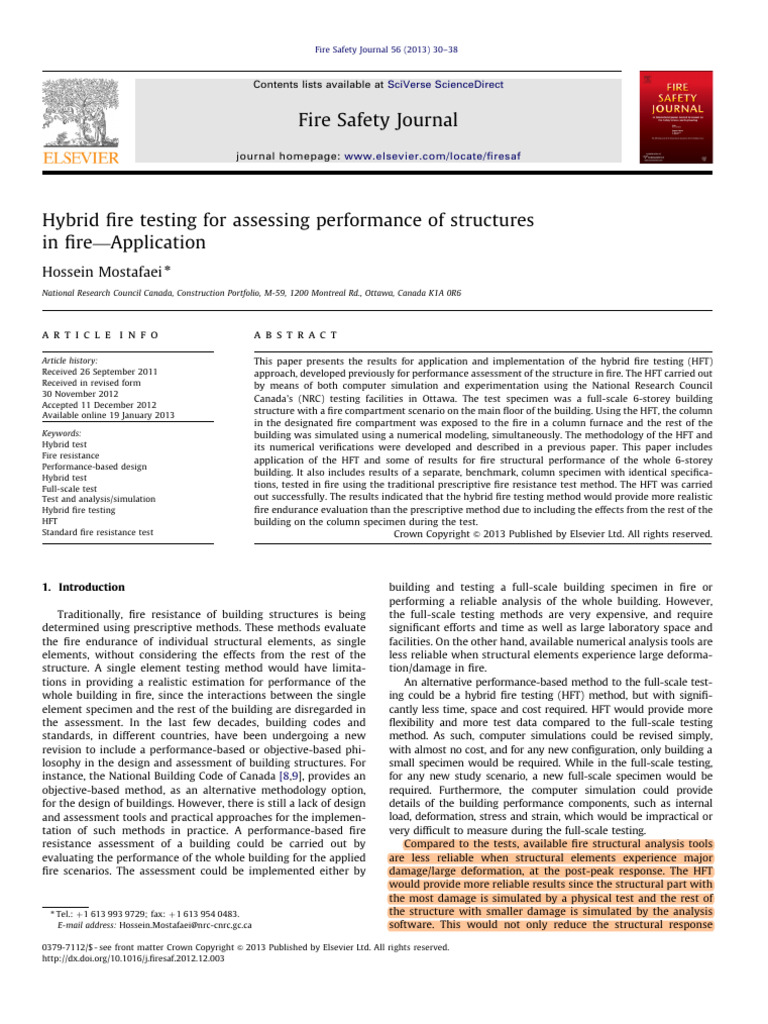 2013 - Hybrid Fire Testing For Assessing Performance of Structur ...