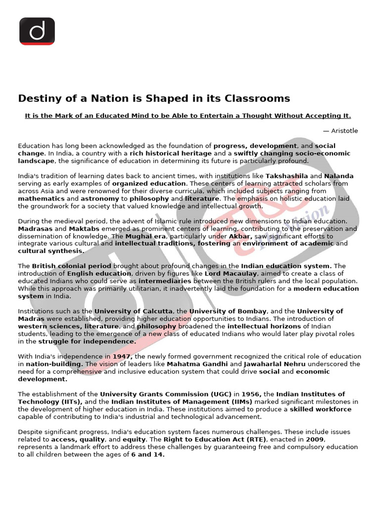 Destiny of A Nation Is Shaped in Its Classrooms | PDF | Sustainable ...