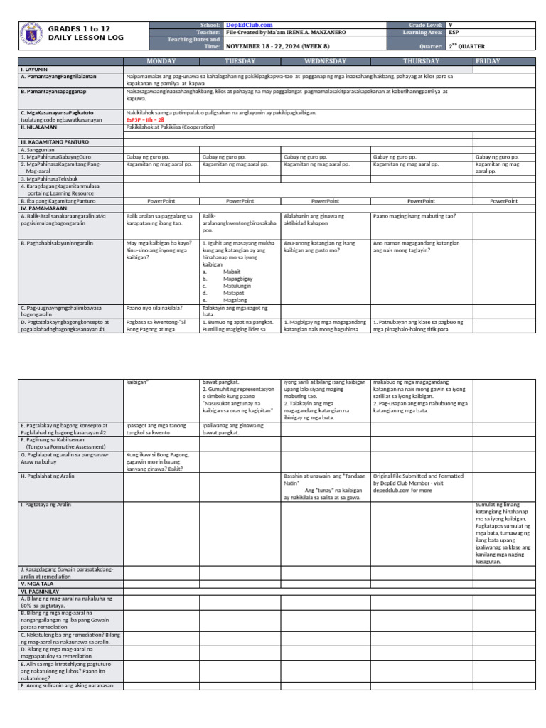 DLL - Esp 5 - Q2 - W8 | PDF