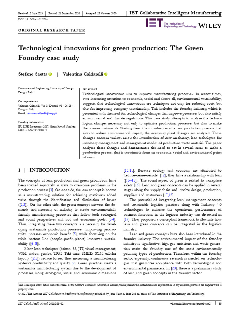 Technological Innovations For Green Production The | PDF | Innovation