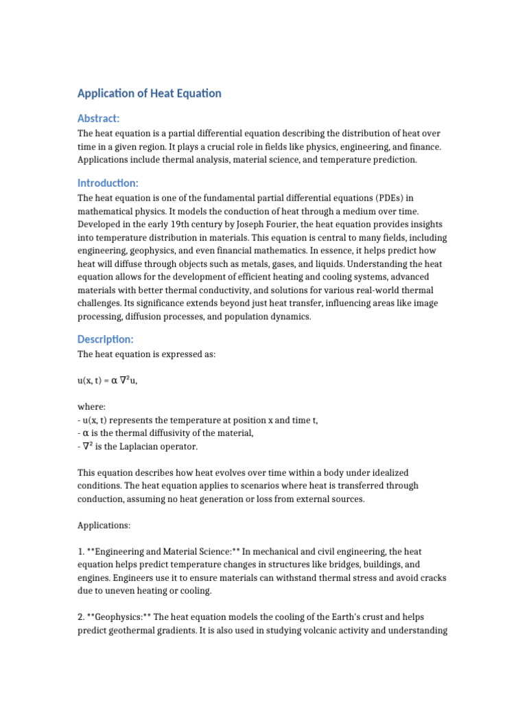 Heat Equation Applications Guide | PDF | Heat | Thermal Conduction