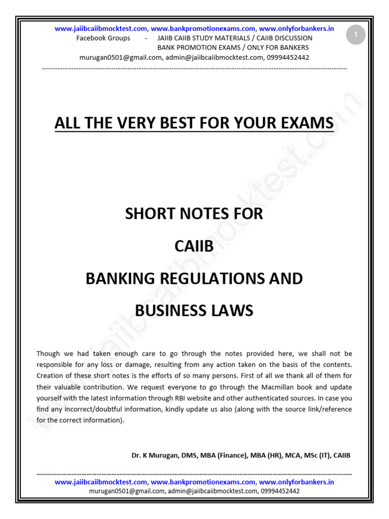 Murugan's JAIIB Short Notes Guide | PDF | Banks | Reserve Bank Of India