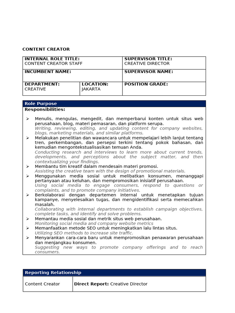 Lowongan Content Creator Jakarta | PDF