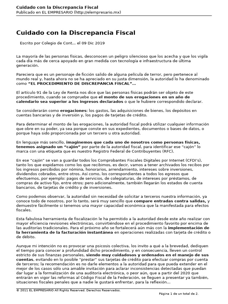 Cuidado Con La Discrepancia Fiscal El Empresario | PDF | Tarjeta de crédito