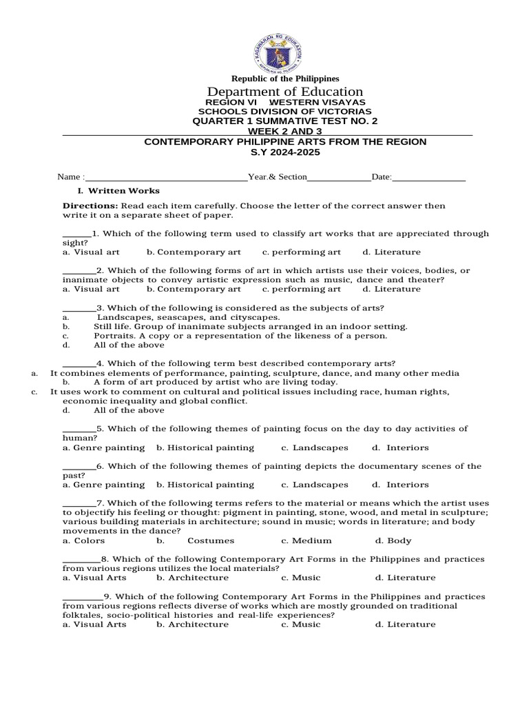 Summative Pdf The Arts Paintings