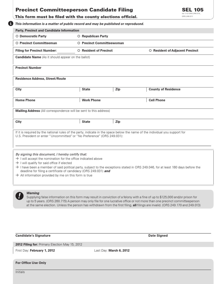 Precinct Committeeperson Candidate Form | PDF