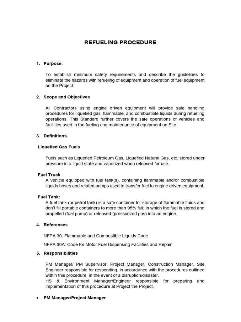 Safe Refueling Procedures for Equipment | PDF | Liquefied Petroleum Gas ...