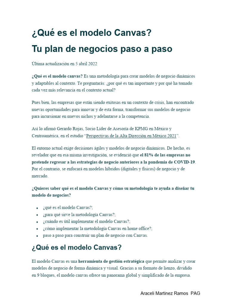 Guía del Modelo Canvas para Negocios | PDF | Business | Economias