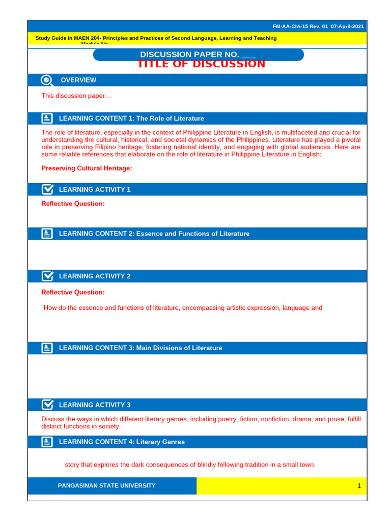Template Discussion Paper | PDF | Genre | Human Communication
