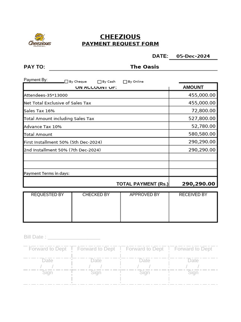Payment request form pdf