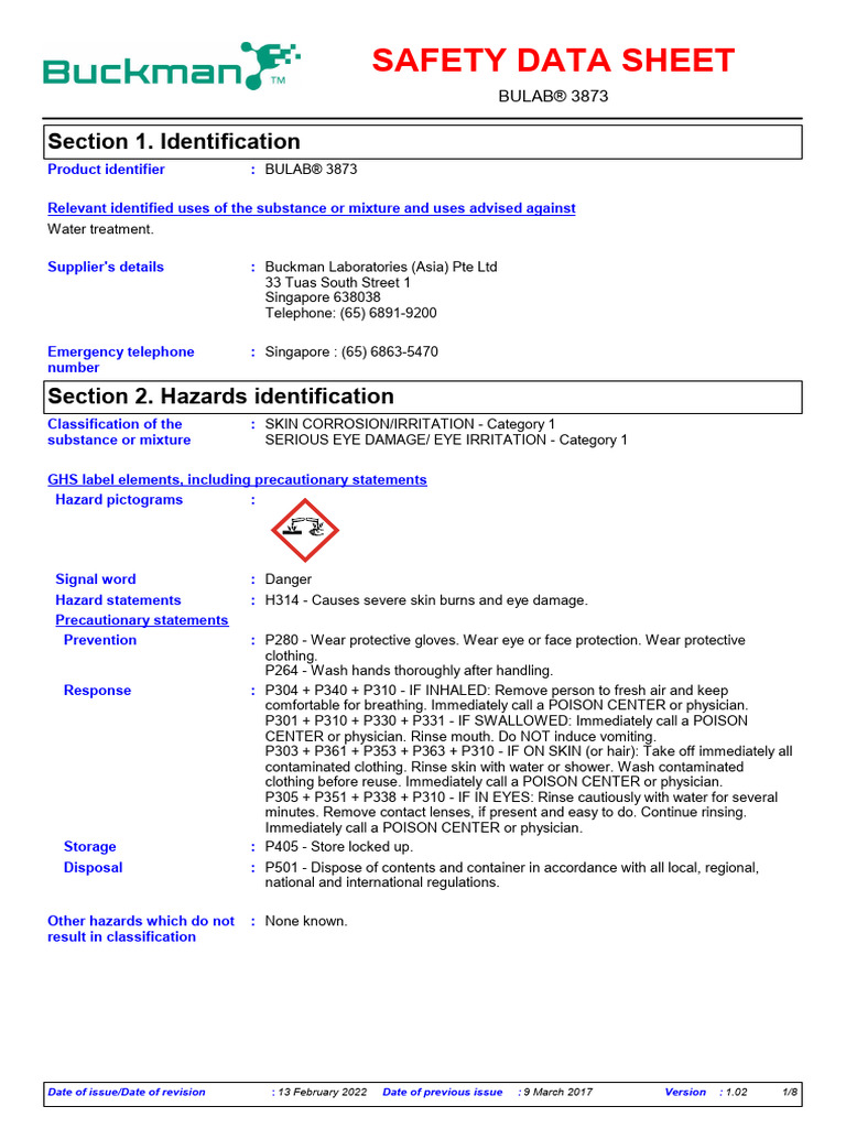 BULAB® 3873 Safety Data Sheet | PDF | Chemistry